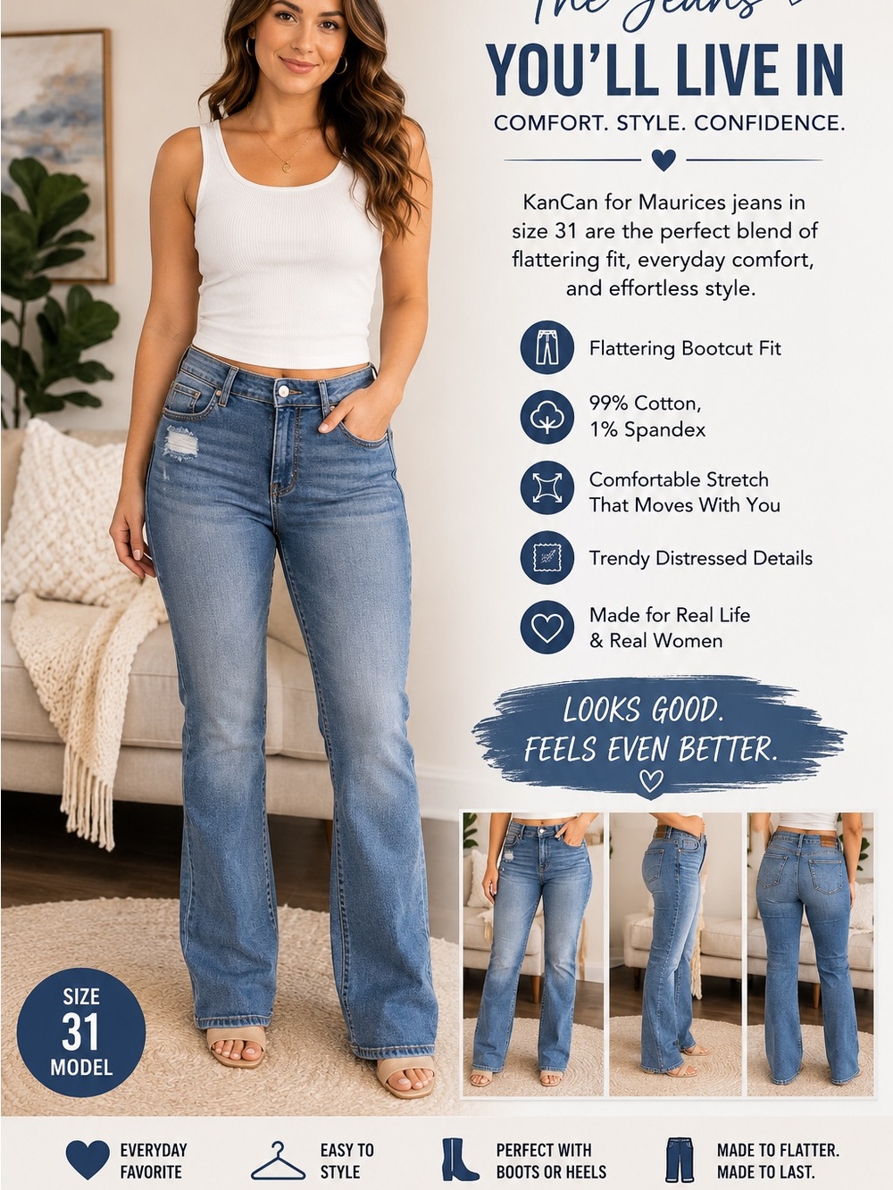 KanCan Medium Blue Bootcut Jeans for Women
